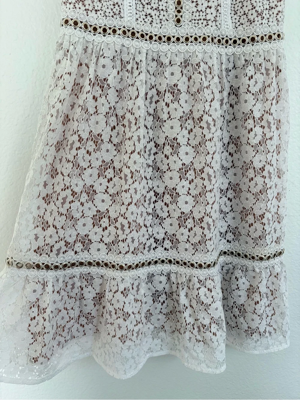 Michael Kors•Lace Apricot Sleeveless Fit & Flare Dress Size 2 Eyelet Midi